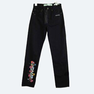COPY - OFF-WHITE Black embroidered Flowers women Baggy Jeans size 26